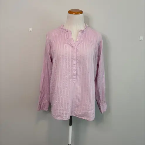 J.Crew Point Sur Ruffle Classic Popover Blouse Shirt Clip Dot Pink Size 2