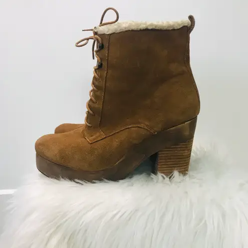 Ralph Lauren Denim Supply  Suede leather Shearling Lace-Up boots Booties size 9.