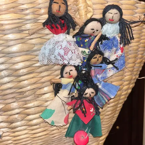 Vintage Woven Straw Basket Handbag Tote Bag