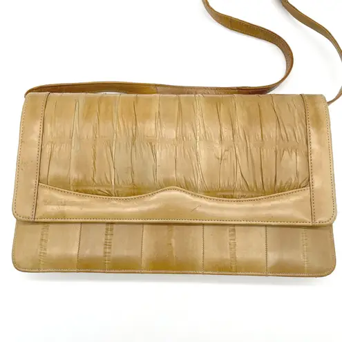 Vintage Eel Skin Womens Shoulder Bag Tan Purse Leather 80s Old Money Elegance