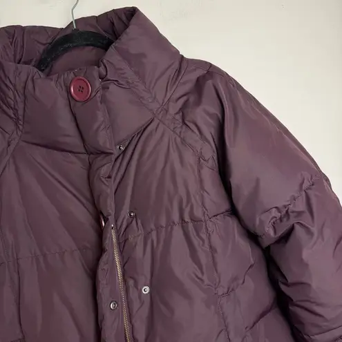 Garnet Hill Down Puffer Jacket Coat Sz 12 Plum Purple High Neck Button