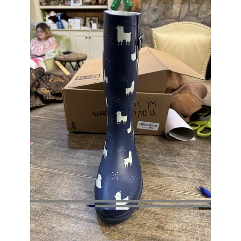Western Chief WOMENS Pull On Mid Calf RAIN BOOTS SIZE 8 Llamas Navy