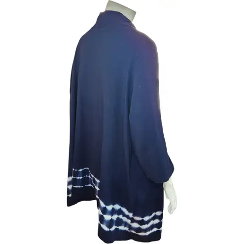 Woman Within Long Sleeve Open Faced Cardigan Size 2X Navy White Tye-Dye Bottom