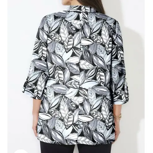 Catherines Black White Button Front 3/4 Tab Sleeve Timeless Blouse Size 4X