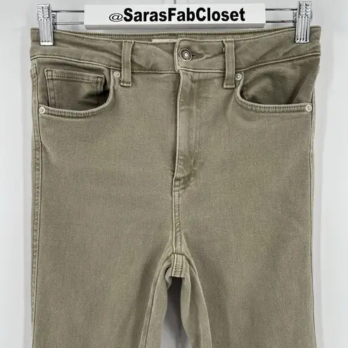 We The Free  People Jeans High Rise Green Skinny Leg Raw Hem Stretch Size 28