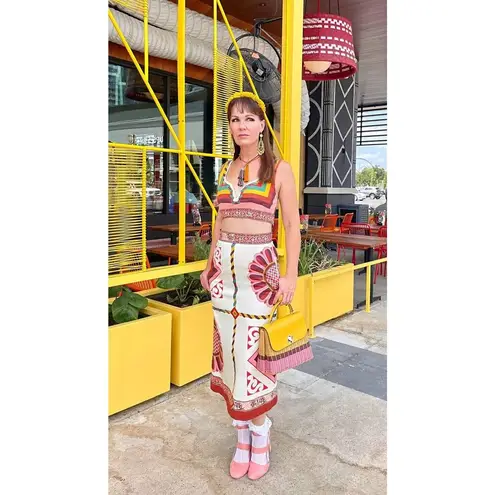 LA DOUBLEJ Multicolored Striped 100% Cotton Festival Plunge Crop Top Size XS