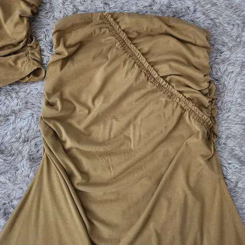 Anthropologie Celandine The Gabbie Strapless Ruched Midi Set Bronze Size Large Gold