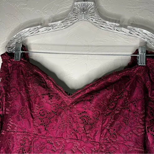 Maniju Burgundy Lace Floral Long Sleeve Off Shoulder Sweat heart Maxi Dress