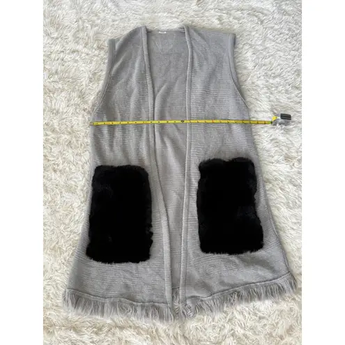 Sleeveless Cardigan Duster Vest with Faux Fur Pockets