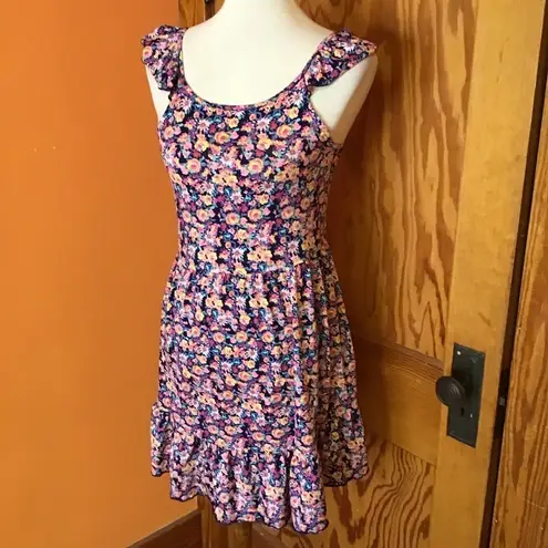 Bright Floral Feminine Ruffled Sun Dress Size XS