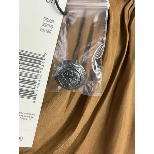 Tahari by ASL Walnut Brown Pleated Button Shoulder Blouse NWT Size S