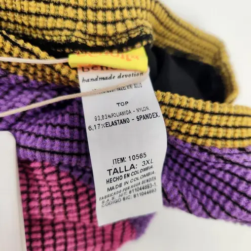 Agua Bendita  Hazel Swim Crop Top Short Sleeve Purple Pink Size 3XL NWT