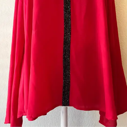 Elegant Red Women's Top with Black Trim Size M