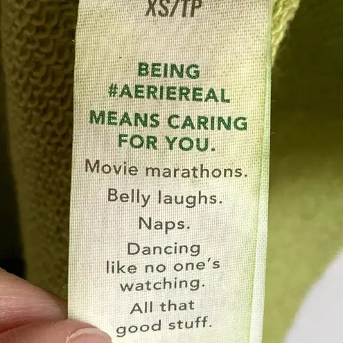 Aerie NWT  Down-To-Earth Crew Sweatshirt Staying Kind Feeling Cool in Green