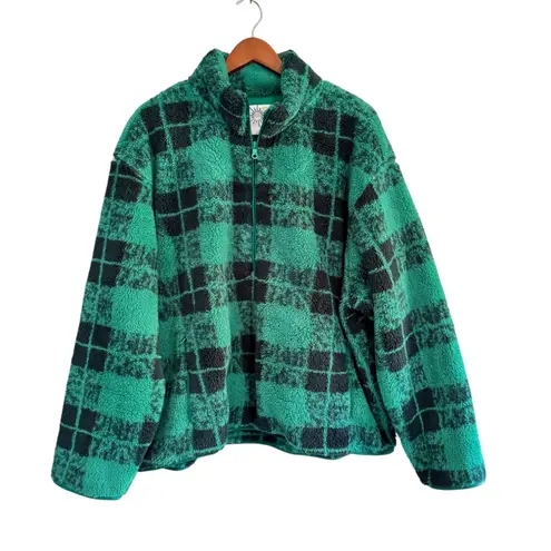 Aerie OFFLINE Green Black Plaid Quarter Zip Fleece Pullover XXL/TTG
