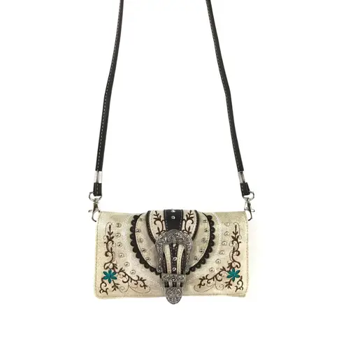 Flower Design Belt Buckle Women's Wallet White