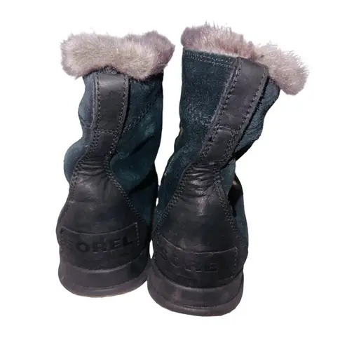 Sorel  Explorer Joan Women Furry Black Suede Leather Lace-Up Winter Snow Boot 6.5