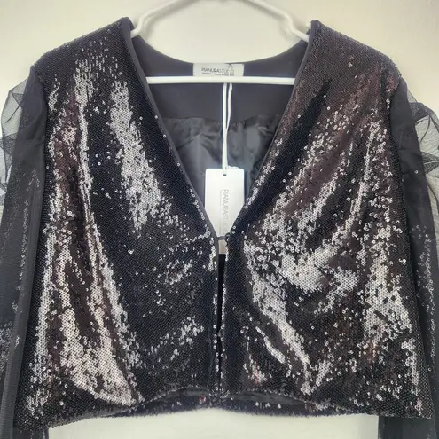 Pianura Studio Cropped Jacket Sequin Black Size 42 Italian US Small NWT