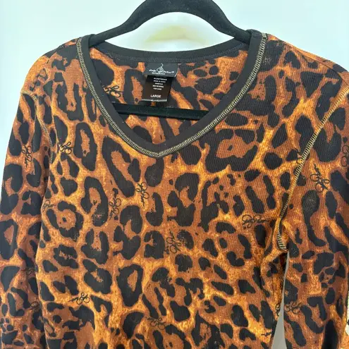 Baby Phat Y2K Leopard Print Logo Sleeve McBling Indie Sleaze Waffle Tee Large