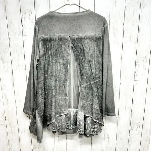 Cal Style Tunic Top Blouse Women Large Lagenlook Boho Gray Layered Crochet Boho