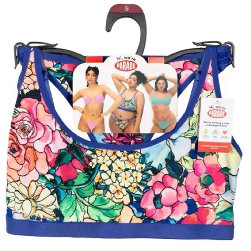 NWT Parade Floral Print Scoop Bralette and Ruffle Thong Set Size Small Blue