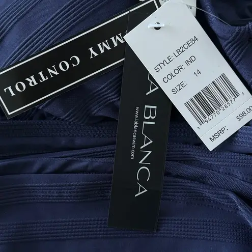 La Blanca SZ 14 Linea Costa Swim Tankini Top Tie Halter Padded Indigo Navy Blue