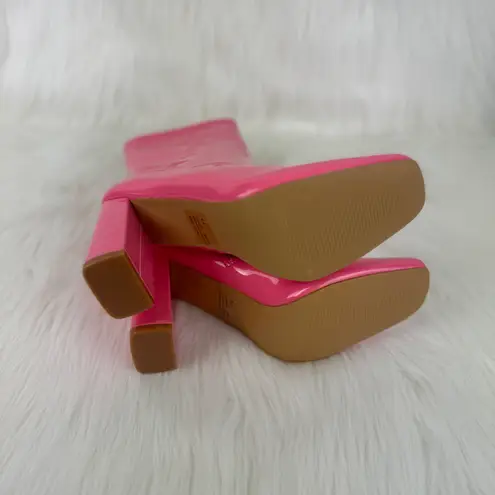 Cape Robbin Belinda Pink Faux Patent Leather Chunky Block Heel Ankle Booties Size 9