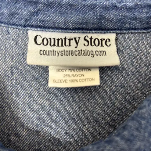 Country Store Cotton blend Denim Shirt with Plaid Sleeves Size 1X Blue
