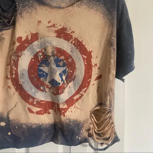 Marvel Captain America Cropped Cotton Tee Custom Bleach Splatter Crop Top
