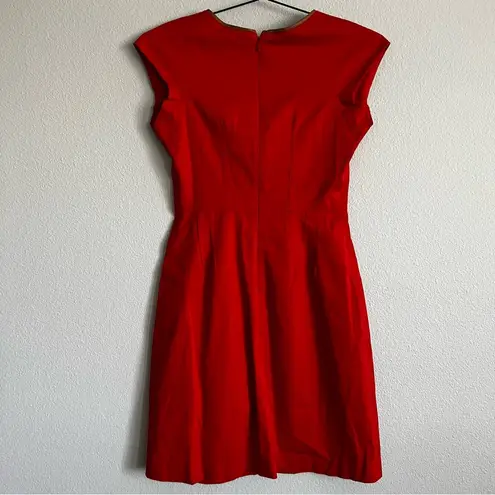 Bally Orange/Leather Trim Mid Length Dress. Size 6