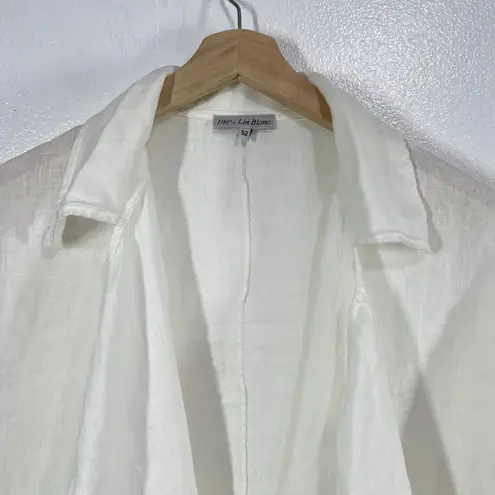 Linen Blanc 100% Linen Open Front Drape Jacket White Oversized Blazer Size US 2X