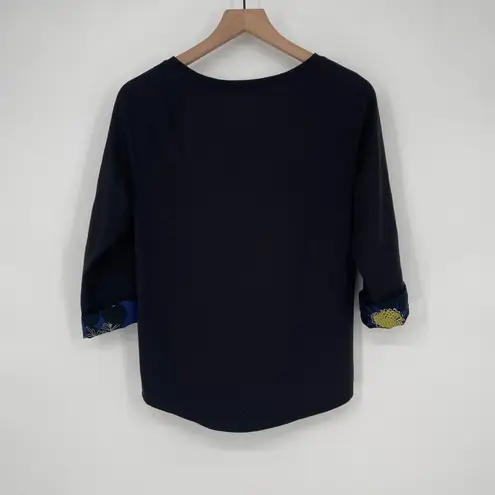 AGB Black Three Quarter Sleeve High Low Top with Print Underlay Size S