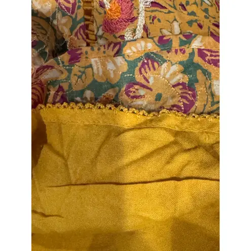 Akemi + Kin Anthropologie Shirt Women 0 Yellow Embroidered Floral Top Bohemian