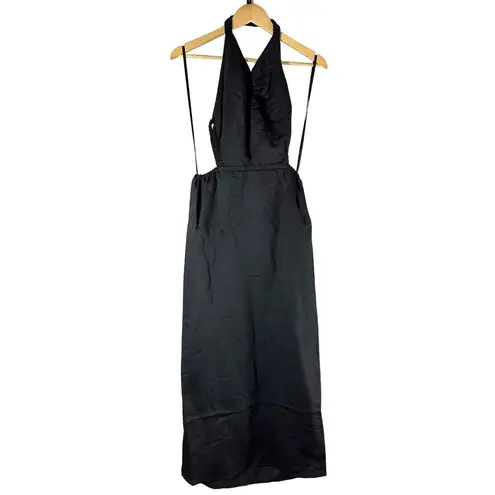 All Saints Ludo Black Cut Out Open Back Halter Linen Blend Midi Dress Size US 8