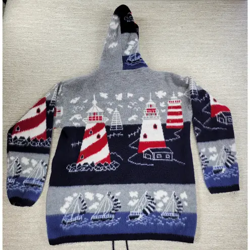 Artesanías Tuntaquimba Ecuador Wool Lighthouse Sweater Hoodie Nautical Knit L Blue Size L