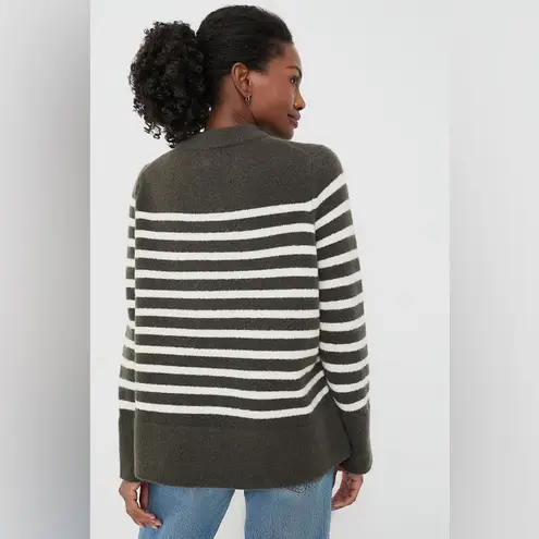 Tuckernuck Evergreen and Ivory Stripe Bonnie Sweater Button Sides Crewneck