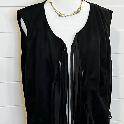 Black Faux Suede Fringe Vest – Boho Western Festival Style, Size M Size M