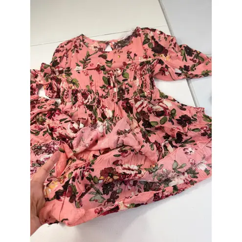 Bluiyv Young Contemporary Romper Dress Pink Floral Long Sleeve Small