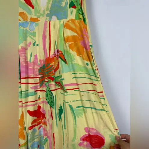 Jams World  Yellow Parrot Bird Floral Tropical Art to Wear Maxi Dress