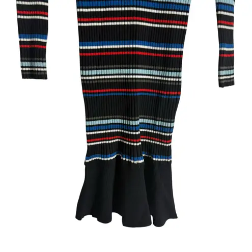 Parker  Bruna Black Multicolor Striped Long Sleeve Crewneck Knit Sweater Dress L