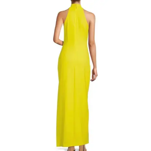 Belle Badgley Mischka Reese Halter Neck Sleeveless Crepe Side Slit Yellow Gown