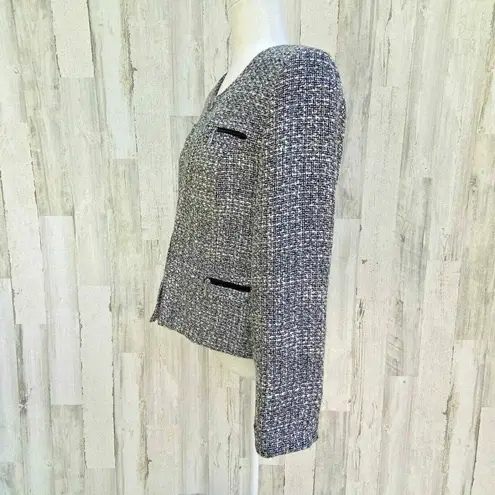 Soft Surroundings Blazer Jacket Womens Medium Gray Tweed Open Front Hook & Eye