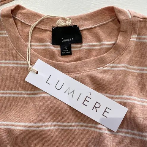 Lumière New Tie Back Ruffle Hem Short Sleeve Top Striped Knit Amber