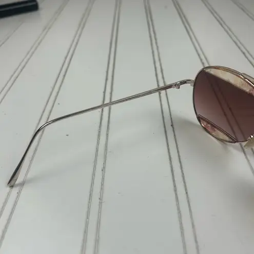 Floral Aviator Sunglasses Rose Gold Frame Pink Gradient Lenses Brown