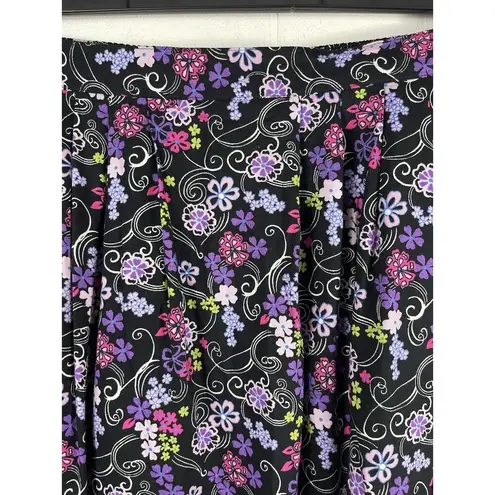 Sag Harbor Black Purple Floral Short Sleeve Button Up Midi Skirt Set PXL