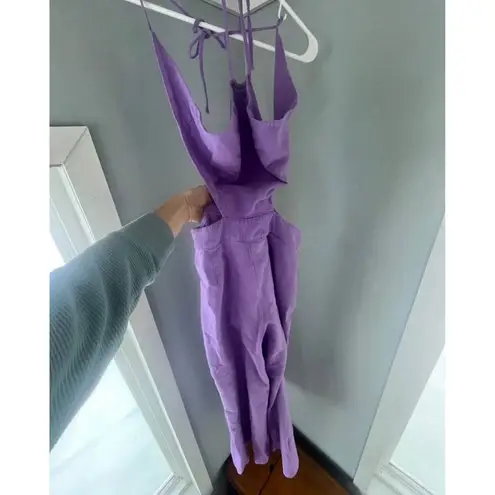 Louna *flawed* $370 Designer Linen Lavender Backless Jumpsuit Size M *See Disc Purple Size M