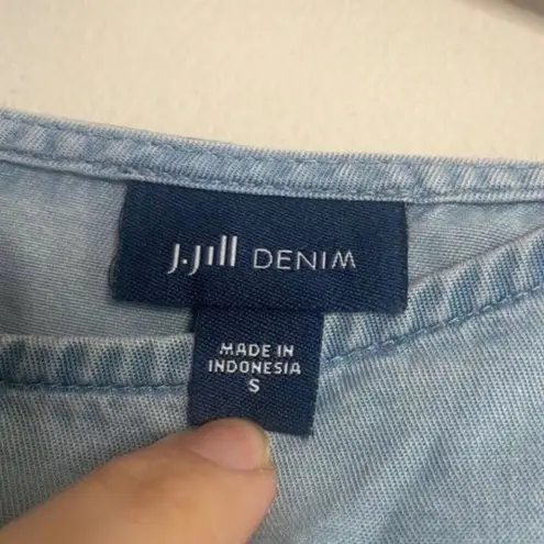 J. Jill Denim Blue Chambray Ruffle Sleeve Blouse 100% Tencel Lyocell