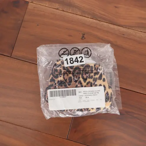 ASOS DESIGN Leopard Print Rib Knit High Leg Bikini Bottoms Size US 0 Brown