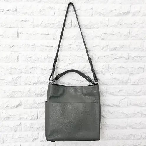 All Saints Green-Grey ‘Mast’ Pebbled Leather Shoulder Bag in “Light Slate”