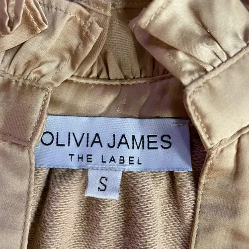 Olivia James The Label Elizabeth Tan Knit Cropped Puff Sleeve Top